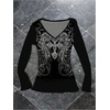 image:imageRoseSeek Womens Rhinestone Graphic Tees Long Sleeve Y2K Gothic T Shirts V Neck 2000s Fall Outfits StreetwearBlack