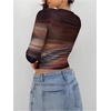 image:imageRoseSeek Womens Ruched Tie Dye Top Mock Neck Long Sleeve T Shirts Slim Fit Crop TopsMulticolor