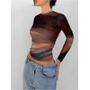image:imageRoseSeek Womens Ruched Tie Dye Top Mock Neck Long Sleeve T Shirts Slim Fit Crop TopsMulticolor