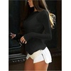 image:imageRoseSeek Womens See Through Long Sleeve Shirts Crew Neck Basic Tight Shirt Going Out TopsBlack