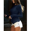 image:imageRoseSeek Womens See Through Long Sleeve Shirts Crew Neck Basic Tight Shirt Going Out TopsDeep Blue