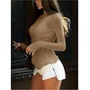 image:imageRoseSeek Womens See Through Long Sleeve Shirts Crew Neck Basic Tight Shirt Going Out TopsKhaki