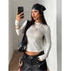 image:imageRoseSeek Womens See Through Long Sleeve Shirts Crew Neck Basic Tight Shirt Going Out TopsWhite