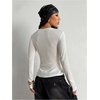 image:imageRoseSeek Womens See Through Long Sleeve Shirts Crew Neck Basic Tight Shirt Going Out TopsWhite