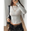 image:imageRoseSeek Womens See Through Long Sleeve Shirts Crew Neck Basic Tight Shirt Going Out TopsWhite