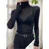 image:imageRoseSeek Womens Sheer Mesh See Through Tops High Mock Neck Turtleneck Long Sleeve T Shirts Going Out Tops UndershirtsBlack