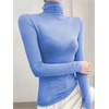 image:imageRoseSeek Womens Sheer Mesh See Through Tops High Mock Neck Turtleneck Long Sleeve T Shirts Going Out Tops UndershirtsBlue