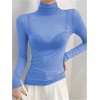 image:imageRoseSeek Womens Sheer Mesh See Through Tops High Mock Neck Turtleneck Long Sleeve T Shirts Going Out Tops UndershirtsBlue