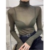 image:imageRoseSeek Womens Sheer Mesh See Through Tops High Mock Neck Turtleneck Long Sleeve T Shirts Going Out Tops UndershirtsDark Green