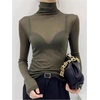 image:imageRoseSeek Womens Sheer Mesh See Through Tops High Mock Neck Turtleneck Long Sleeve T Shirts Going Out Tops UndershirtsDark Green
