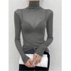 image:imageRoseSeek Womens Sheer Mesh See Through Tops High Mock Neck Turtleneck Long Sleeve T Shirts Going Out Tops UndershirtsGrey