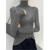 image:imageRoseSeek Womens Sheer Mesh See Through Tops High Mock Neck Turtleneck Long Sleeve T Shirts Going Out Tops UndershirtsGrey