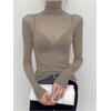 image:imageRoseSeek Womens Sheer Mesh See Through Tops High Mock Neck Turtleneck Long Sleeve T Shirts Going Out Tops UndershirtsLight Khaki