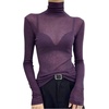 image:imageRoseSeek Womens Sheer Mesh See Through Tops High Mock Neck Turtleneck Long Sleeve T Shirts Going Out Tops UndershirtsLilac Purple