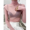 image:imageRoseSeek Womens Sheer Mesh See Through Tops High Mock Neck Turtleneck Long Sleeve T Shirts Going Out Tops UndershirtsPink