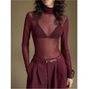 image:imageRoseSeek Womens Sheer Mesh Tops Turtle Neck Long Sleeve T Shirts Slim Fit Tops Fall OutfitsRed Violet