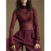 image:imageRoseSeek Womens Sheer Mesh Tops Turtle Neck Long Sleeve T Shirts Slim Fit Tops Fall OutfitsRed Violet