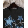 image:imageRoseSeek Womens Star Graphic Letter Print Tee Tops Casual Crewneck Short Sleeve T ShirtBlack and Blue