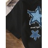 image:imageRoseSeek Womens Star Graphic Letter Print Tee Tops Casual Crewneck Short Sleeve T ShirtBlack and Blue