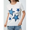 image:imageRoseSeek Womens Star Graphic Letter Print Tee Tops Casual Crewneck Short Sleeve T ShirtWhite