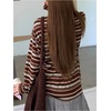 image:imageRoseSeek Womens Trendy Striped Long Sleeve T Shirts Casual Color Block Crew Neck Drop Shoulder Streetwear 2025 Fall TopsBrown