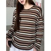 image:imageRoseSeek Womens Trendy Striped Long Sleeve T Shirts Casual Color Block Crew Neck Drop Shoulder Streetwear 2025 Fall TopsRust Brown