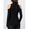 image:imageRoseSeek Womens Turtleneck Cut Out Cold Shoulder Tops Tee Long Sleeve Slim Fit Casual Basic T ShirtBlack