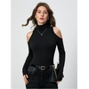 image:imageRoseSeek Womens Turtleneck Cut Out Cold Shoulder Tops Tee Long Sleeve Slim Fit Casual Basic T ShirtBlack