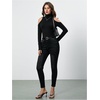 image:imageRoseSeek Womens Turtleneck Cut Out Cold Shoulder Tops Tee Long Sleeve Slim Fit Casual Basic T ShirtBlack