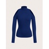 image:imageRoseSeek Womens Turtleneck Cut Out Cold Shoulder Tops Tee Long Sleeve Slim Fit Casual Basic T ShirtDark Blue