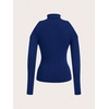 image:imageRoseSeek Womens Turtleneck Cut Out Cold Shoulder Tops Tee Long Sleeve Slim Fit Casual Basic T ShirtDark Blue