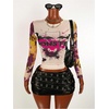 image:imageRoseSeek Womens Y2K Mesh Tops Letter Graphic T Shirt Long Sleeve Crew Neck Tee Party Going Out TopsBeige Pink