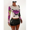 image:imageRoseSeek Womens Y2K Mesh Tops Letter Graphic T Shirt Long Sleeve Crew Neck Tee Party Going Out TopsBeige Purple