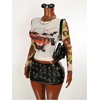 image:imageRoseSeek Womens Y2K Mesh Tops Letter Graphic T Shirt Long Sleeve Crew Neck Tee Party Going Out TopsMulticolor