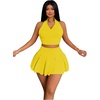 image:imageRoseSeek Womens 2 Piece Tennis Skirt Set Sleeveless Racerback Crop Tank Tops High Waisted Pleated Mini Skirt OutfitsSolid Yellow