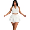 image:imageRoseSeek Womens 2 Piece Tennis Skirt Set Sleeveless Racerback Crop Tank Tops High Waisted Pleated Mini Skirt OutfitsWhite