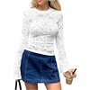 image:imageRoseSeek Womens Elegant Lace Mesh See Through Tops Crew Neck Long Sleeve T Shirts Slim Fit TopsWhite
