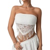 image:imageRoseSeek Womens Fringe Hem Lace Tube Tops Y2K Strapless Bandeau Cowgirl Music Festival Crop TopsWhite