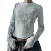 image:imageRoseSeek Womens Gothic Grunge Graphic Vintage Tees Long Sleeve Thumb Hole Punk Crop T Shirts Aesthetic ClothesLight Grey