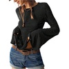 image:imageRoseSeek Womens Knit Lace Bell Sleeve T Shirt Crew Neck Fitted Tee Tops Western Cowgirl OutfitsBlack