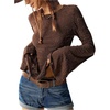 image:imageRoseSeek Womens Knit Lace Bell Sleeve T Shirt Crew Neck Fitted Tee Tops Western Cowgirl OutfitsBrown