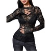 image:imageRoseSeek Womens Lace See Through Blouses Mock Neck Long Sleeve Party Shirts Slim Fit Dressy TopsBlack