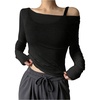 image:imageRoseSeek Womens Mesh Sheer Tops Off The Shoulder Long Sleeve See Through Shirts Going Out Party Club OutfitsBlack