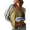 image:imageRoseSeek Womens Off The Shoulder Color Block Tee Tops Long Sleeve Loose Casual Fall T ShirtsOlive Green