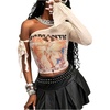 image:imageRoseSeek Womens One Shoulder Graphic Tees Bowknot Long Sleeve Asymmetrical Crop Tops