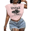 image:imageRoseSeek Womens Plus Size Letter Car Graphic Tees Short Sleeve Crew Neck Crop Tops Summer T ShirtPink