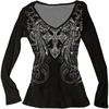 image:imageRoseSeek Womens Rhinestone Graphic Tees Long Sleeve Y2K Gothic T Shirts V Neck 2000s Fall Outfits StreetwearBlack