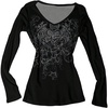 image:imageRoseSeek Womens Rhinestone Graphic Tees Long Sleeve Y2K Gothic T Shirts V Neck 2000s Fall Outfits StreetwearSolid Black