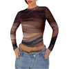 image:imageRoseSeek Womens Ruched Tie Dye Top Mock Neck Long Sleeve T Shirts Slim Fit Crop TopsMulticolor