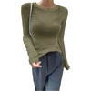 image:imageRoseSeek Womens See Through Long Sleeve Shirts Crew Neck Basic Tight Shirt Going Out TopsArmy Green